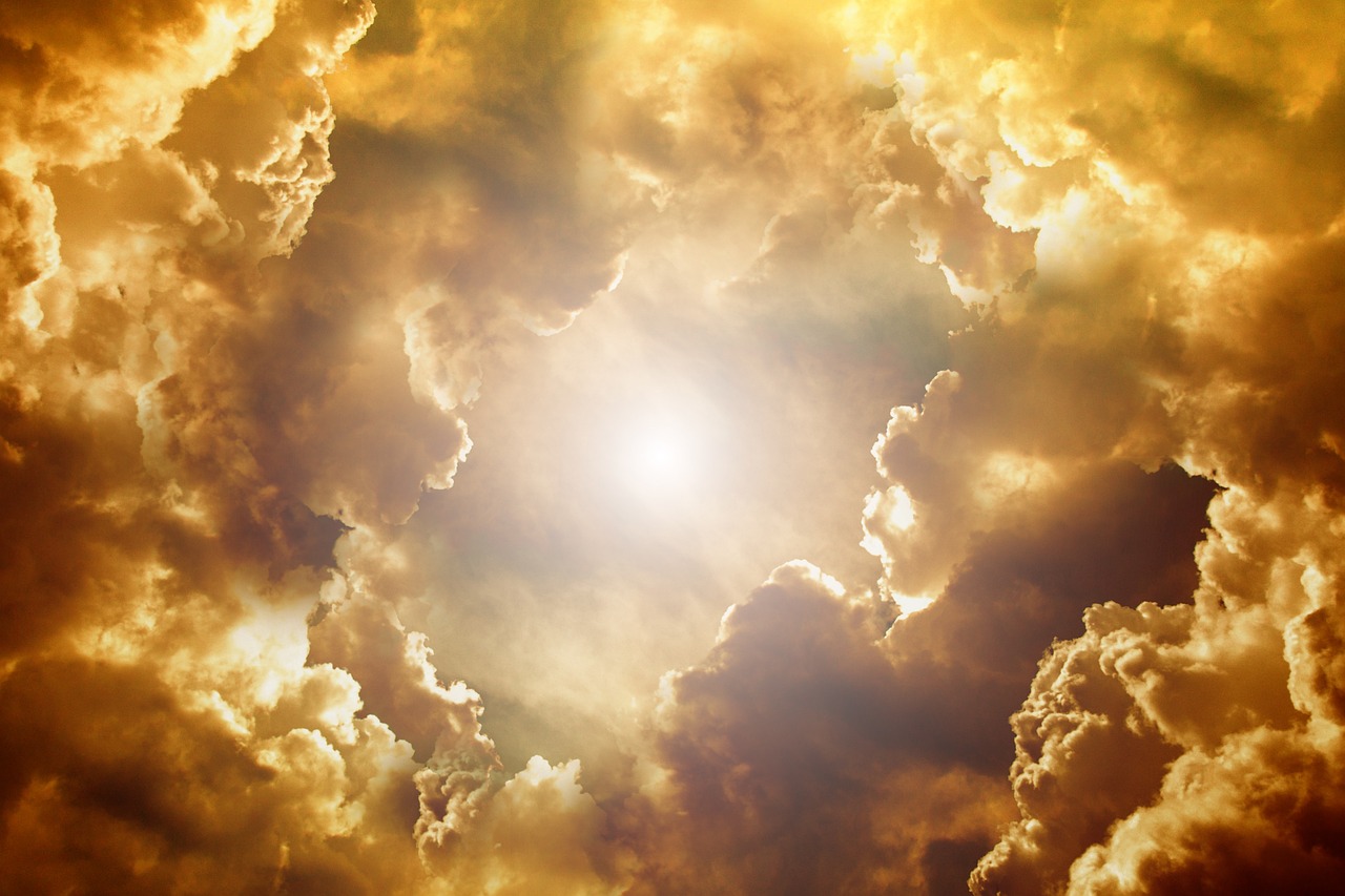 Peace of God symbolized by light shining through storm clouds