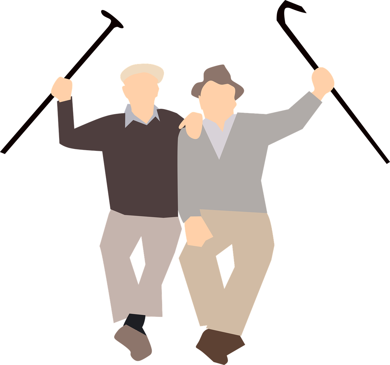 man smiling while using cane with friend — keep your spirits high