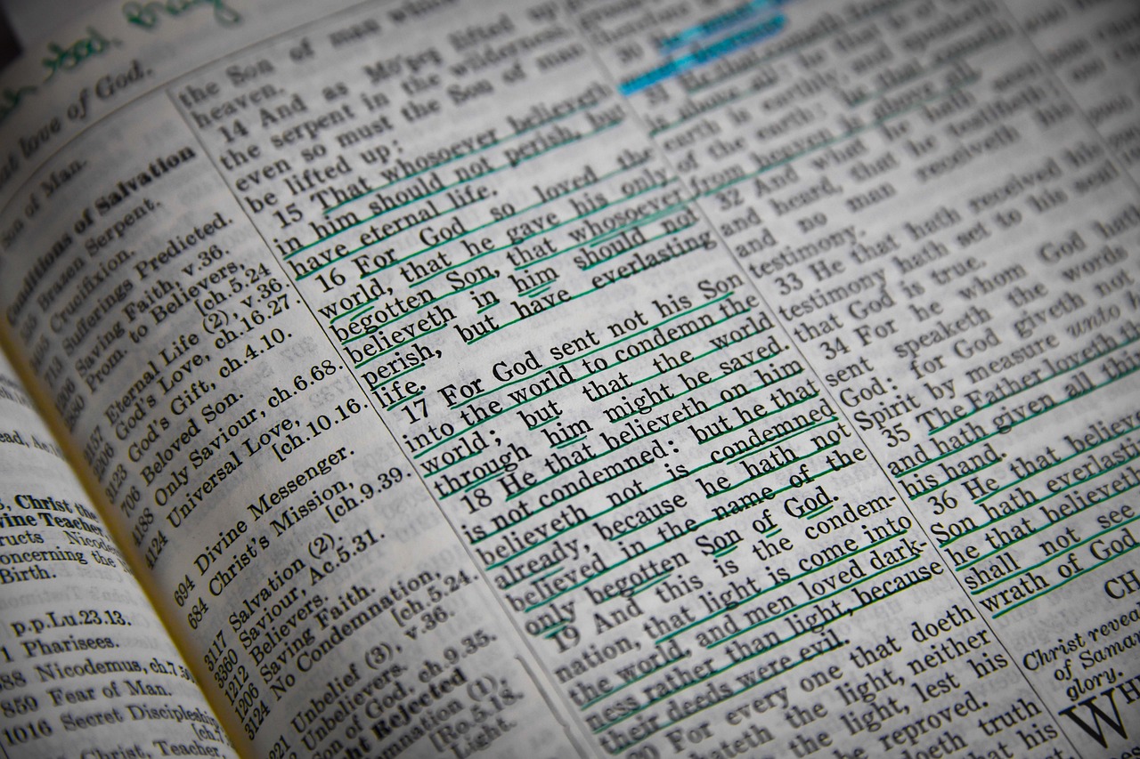 Open Bible with highlighted verses showing Bible prophecy statistics