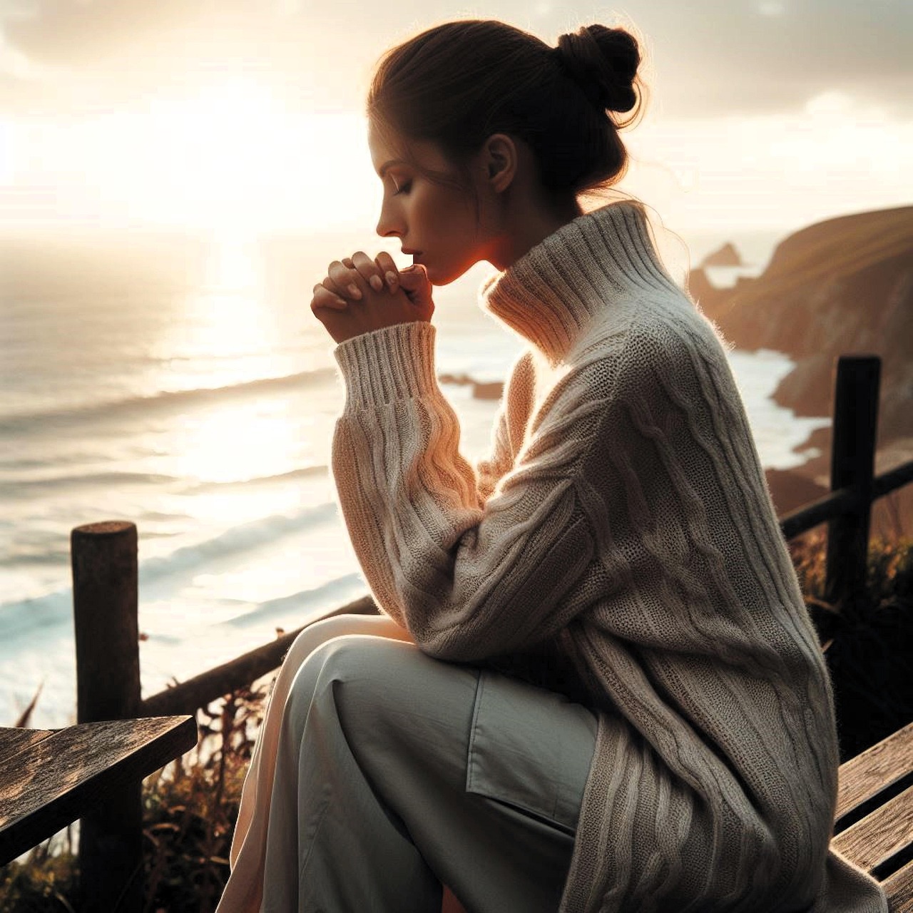 A faithful Christian praying with hope and patience — attitude and action in harmony