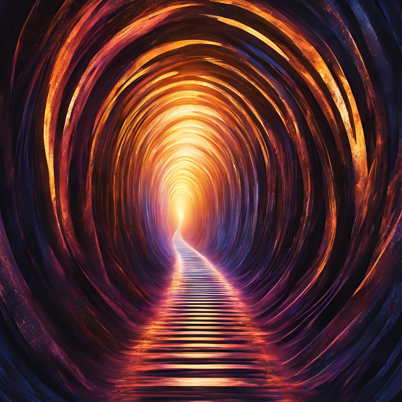 Bright light and open staircase symbolizing a gospel experience and journey to heaven