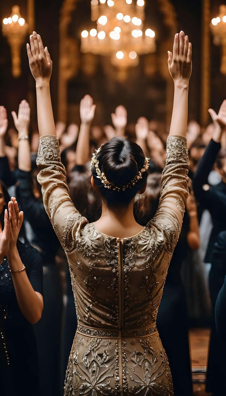 Worshipper raising hands to heaven singing what a beautiful name