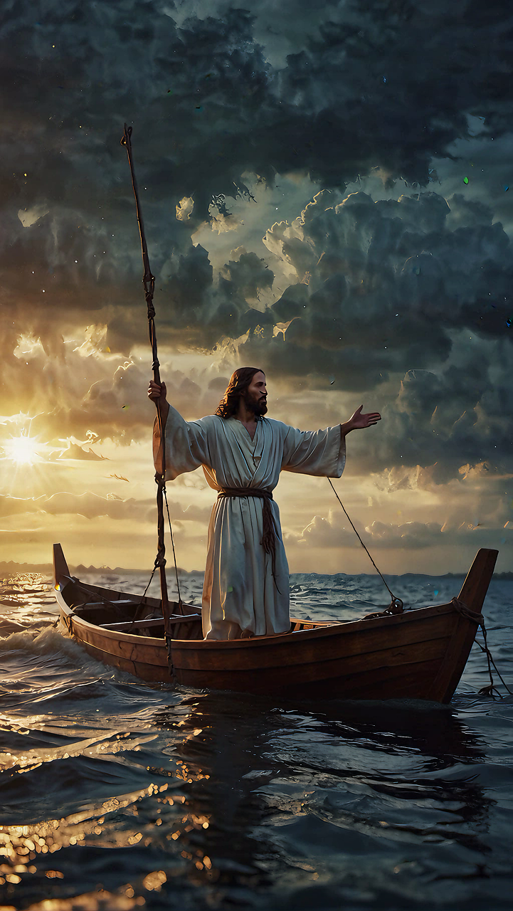 Jesus calling fishermen to follow Him by the sea