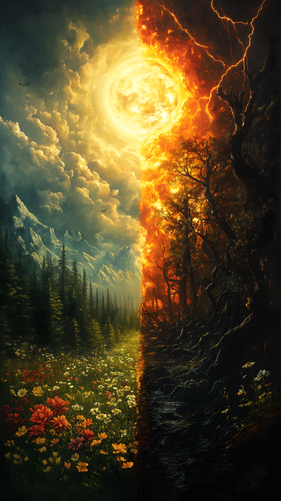 A crossroads symbolizing the choice between Heaven and Hell