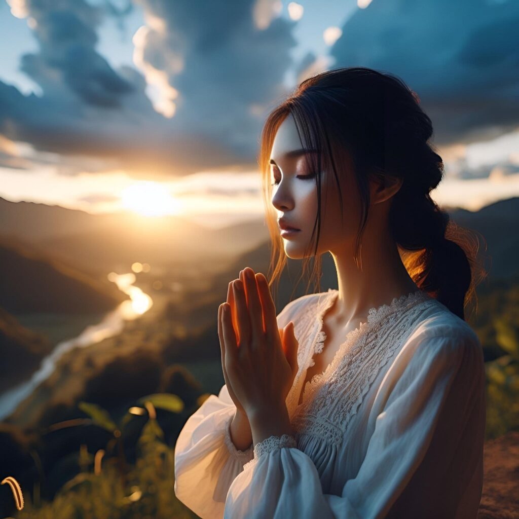 Woman praying with uplifted face toward heaven seeking God's presence
