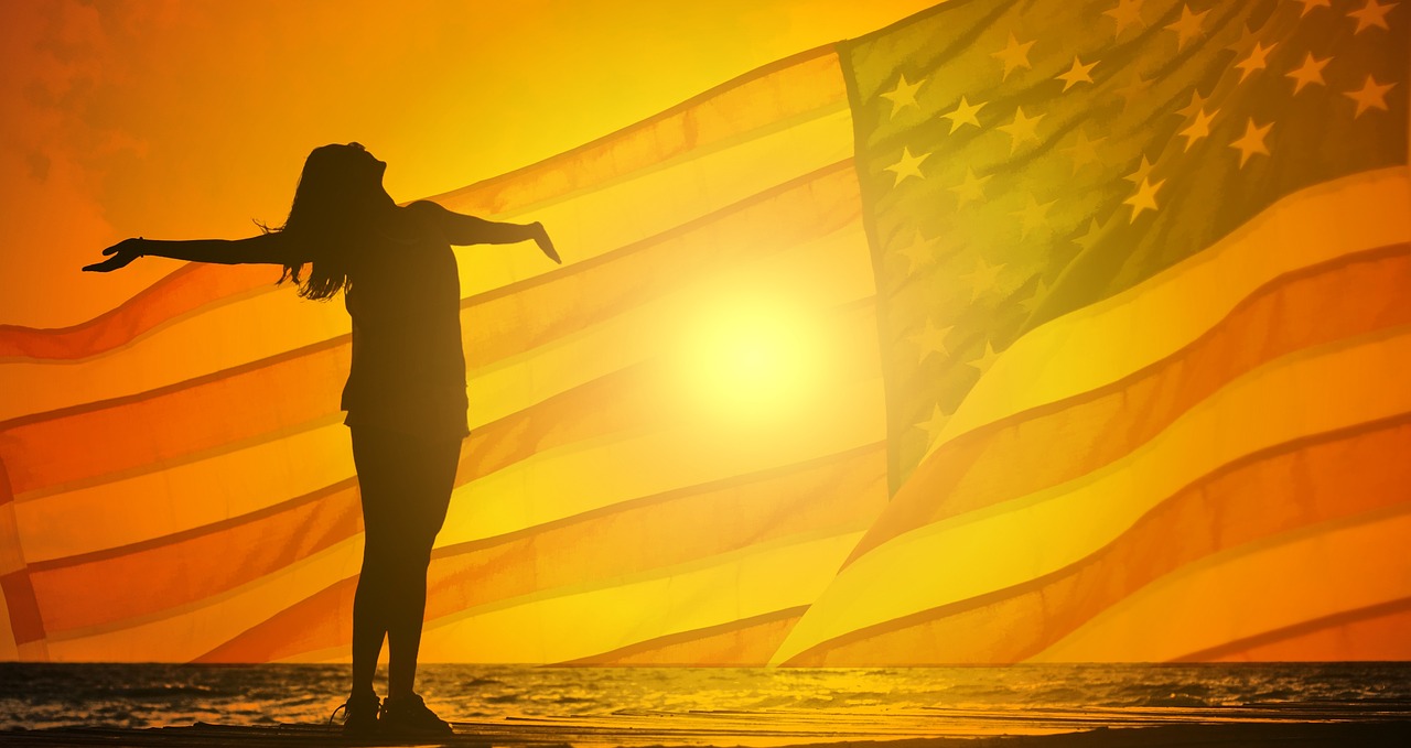 American flag and sunrise — symbolizing America's goodness and faith.