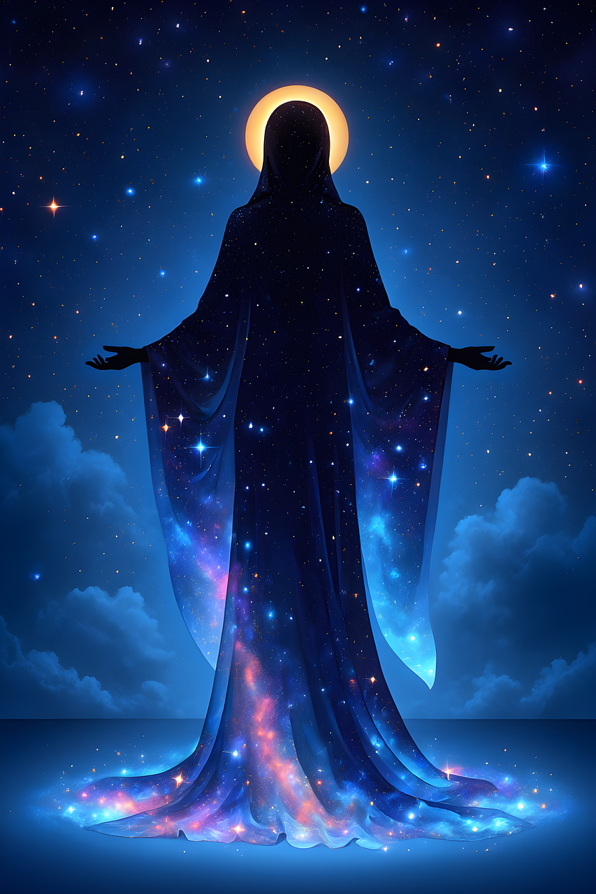 Mary lifting her hands in praise