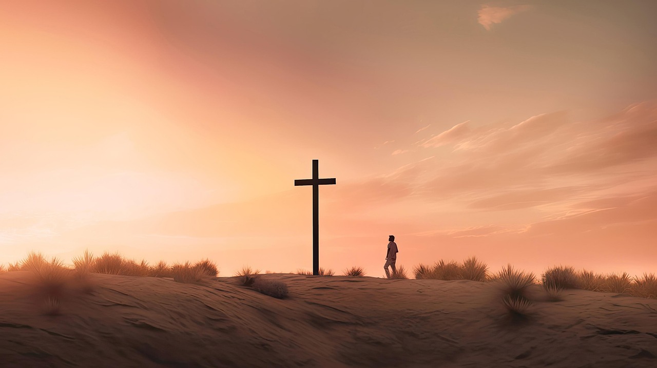 Cross at sunset symbolizing God’s grace and salvation