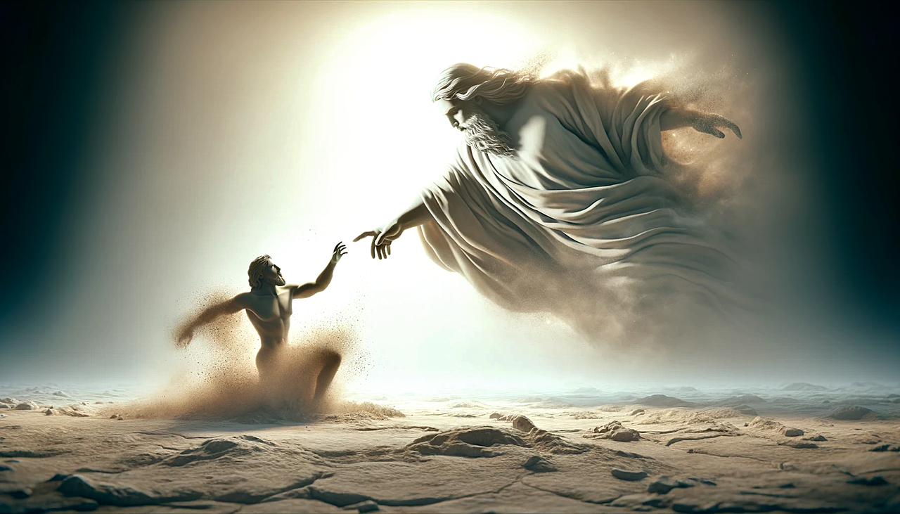 God breathing life into humanity