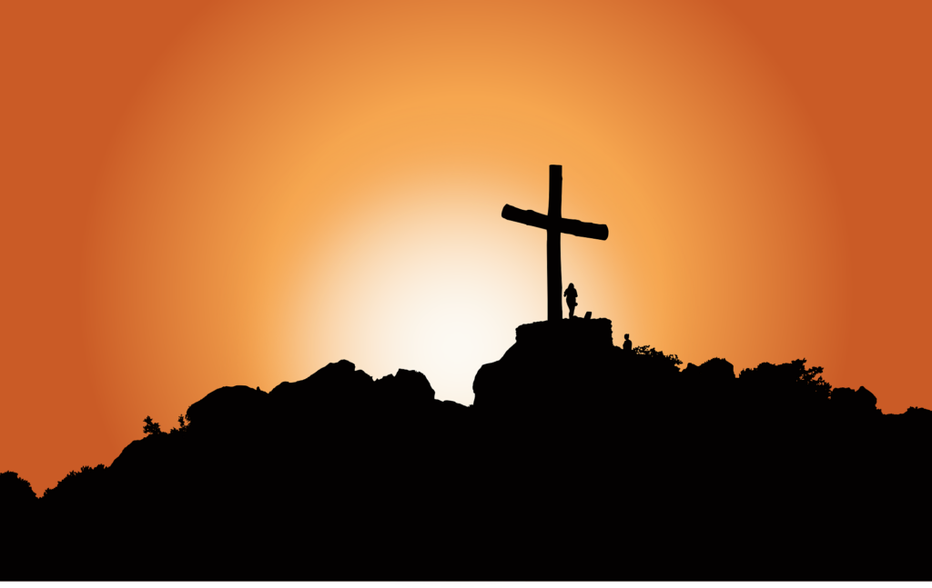 A cross silhouetted at sunrise symbolizing Christ’s obedient sacrifice
