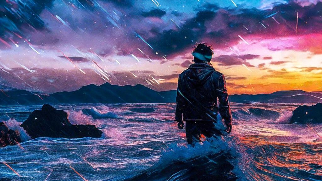 Person holding on during a storm symbolizing faith and perseverance in Christ