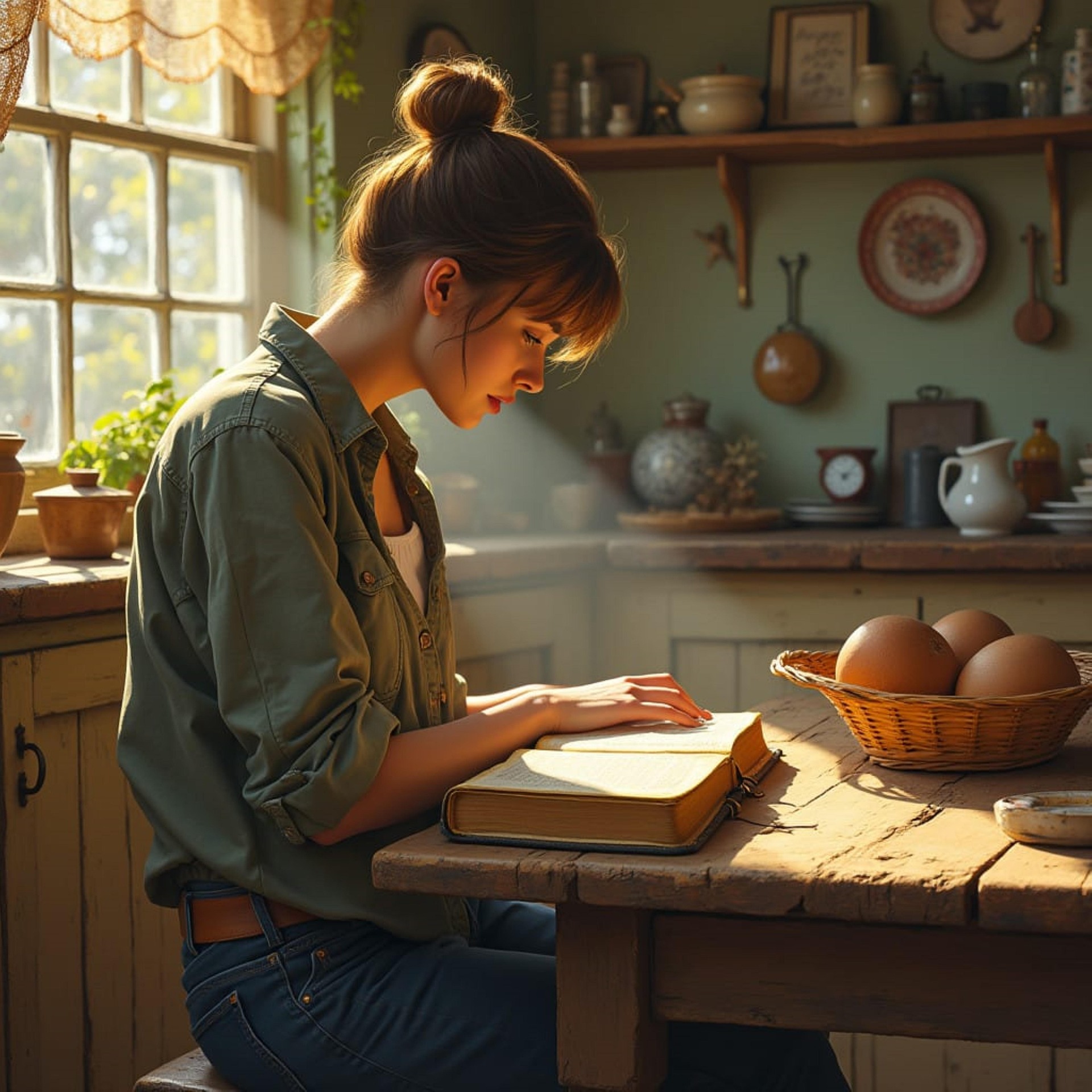 Lady with Open Bible with sunrise symbolizing prayer and gratitude through the Lord’s Prayer