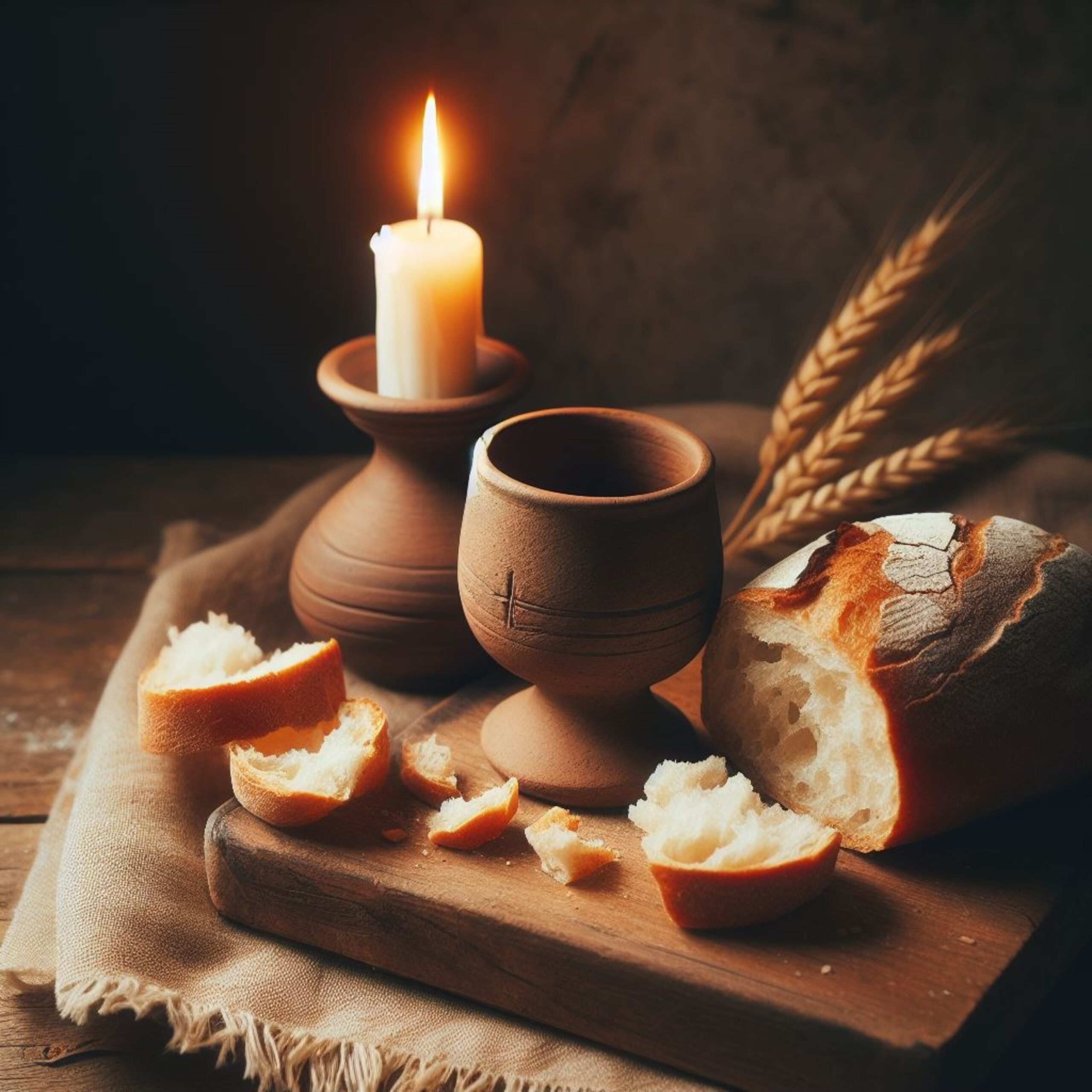 Light shining on bread and cup symbolizing holiness and God’s presence