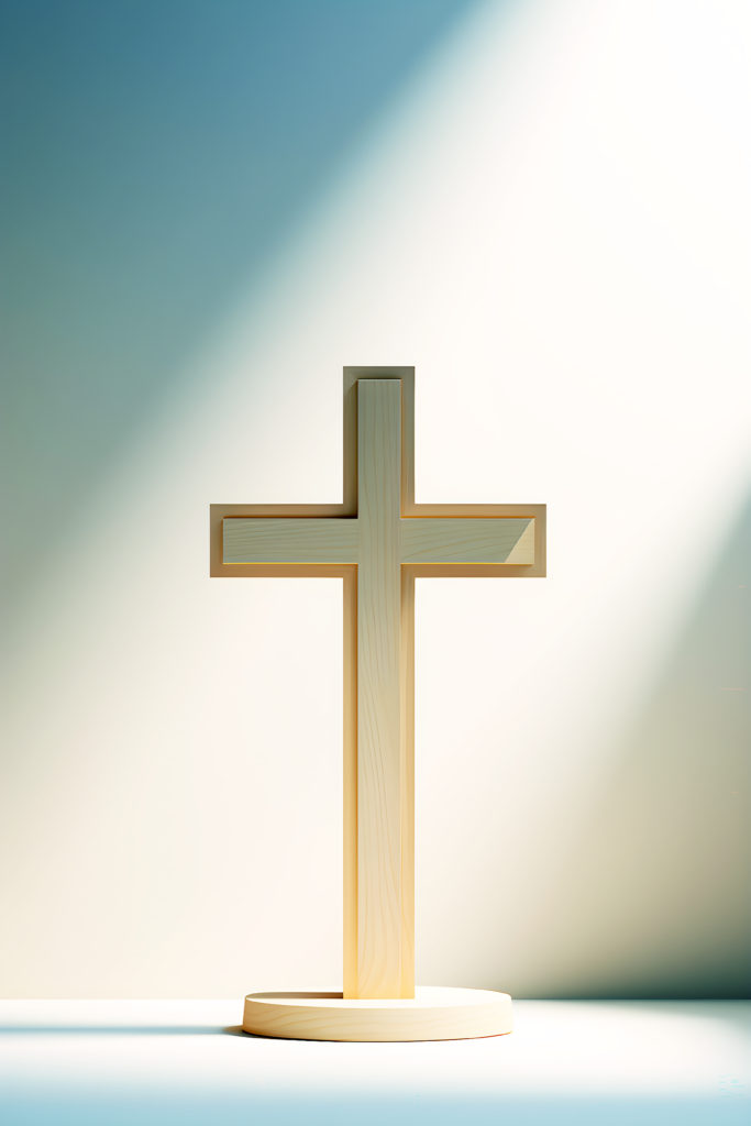 Cross silhouetted against sunrise symbolizing God’s power and salvation
