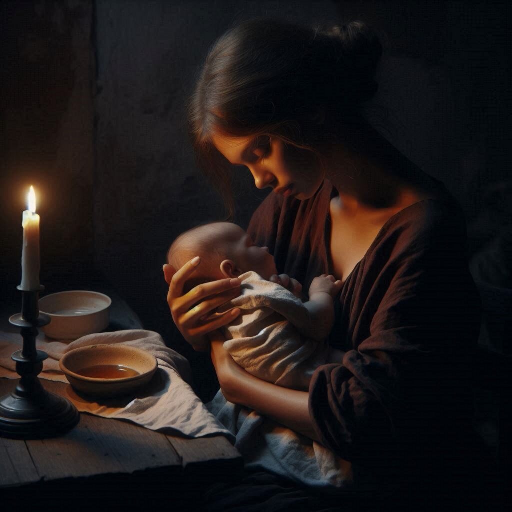 Mother praying with child