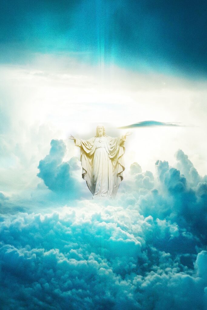 Sunrise over a peaceful sky path image of Jesus symbolizing heaven and eternal hope