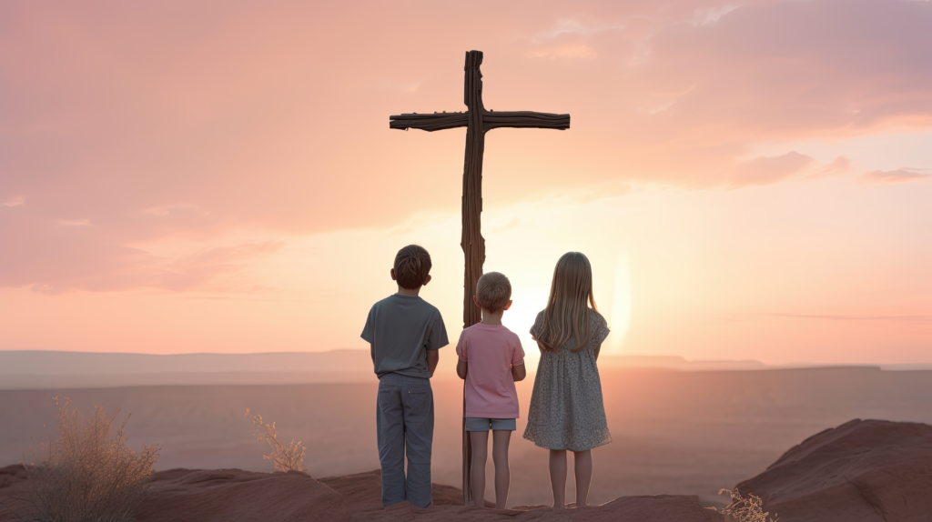 Believers seeking God in prayer at sunrise.