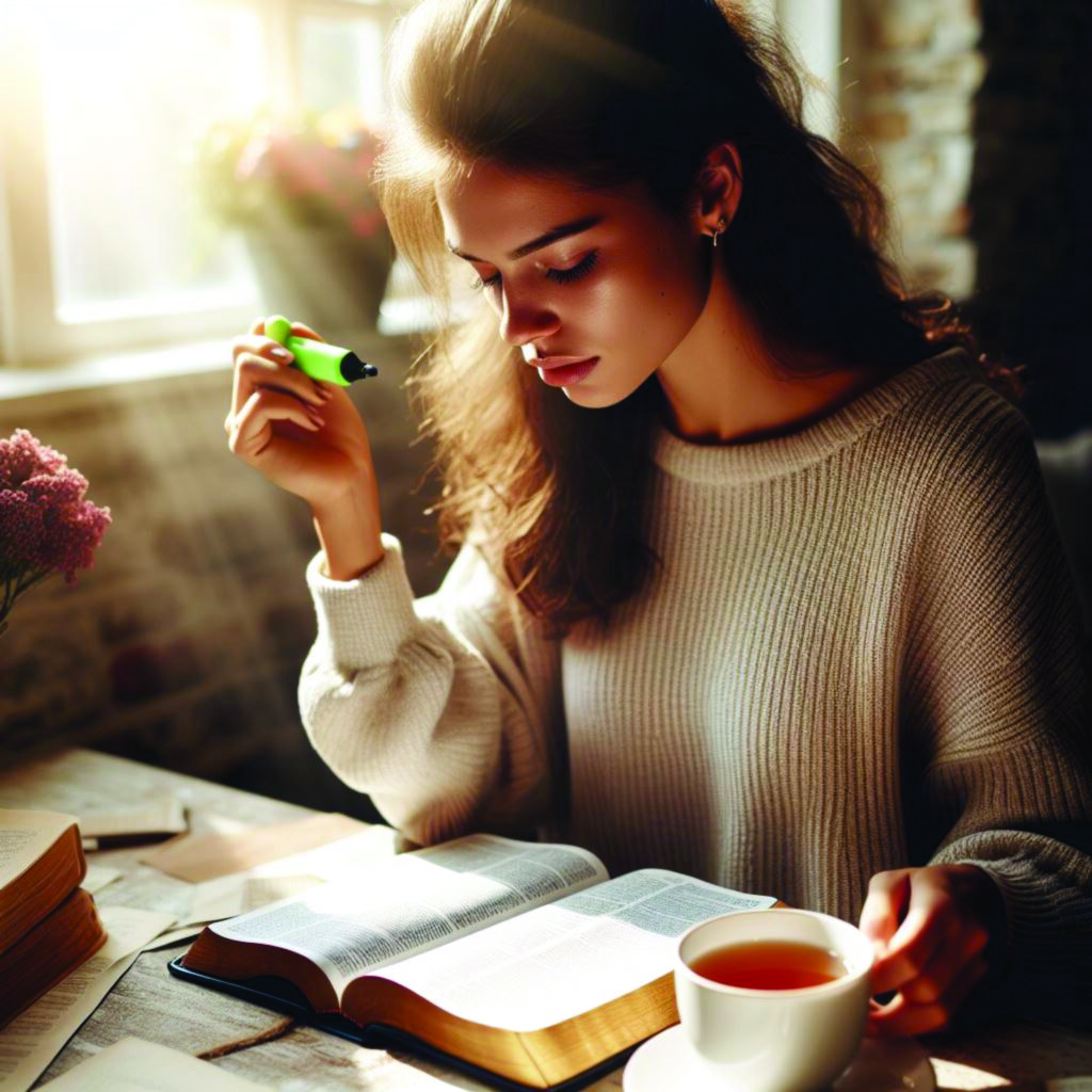 A believer at sunrise with an open Bible, symbolizing drawing near to God through prayer, worship, and faithful obedience.