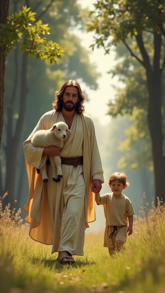 Jesus walking beside a young traveler at sunrise, symbolizing the faithful Friend who never leaves us.