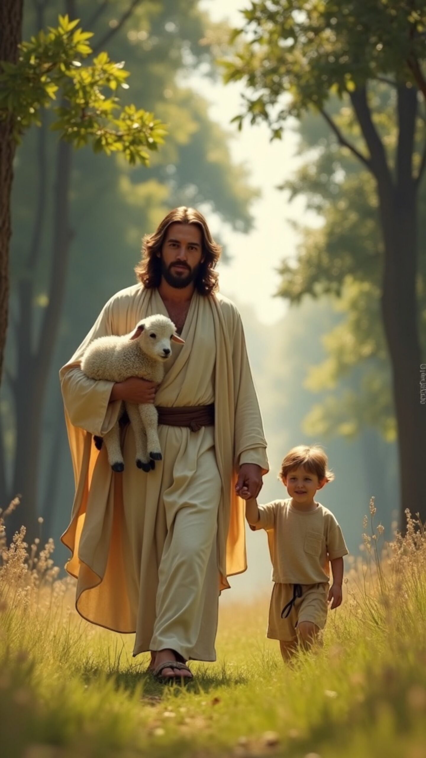 Jesus walking beside a young traveler at sunrise, symbolizing the faithful Friend who never leaves us.