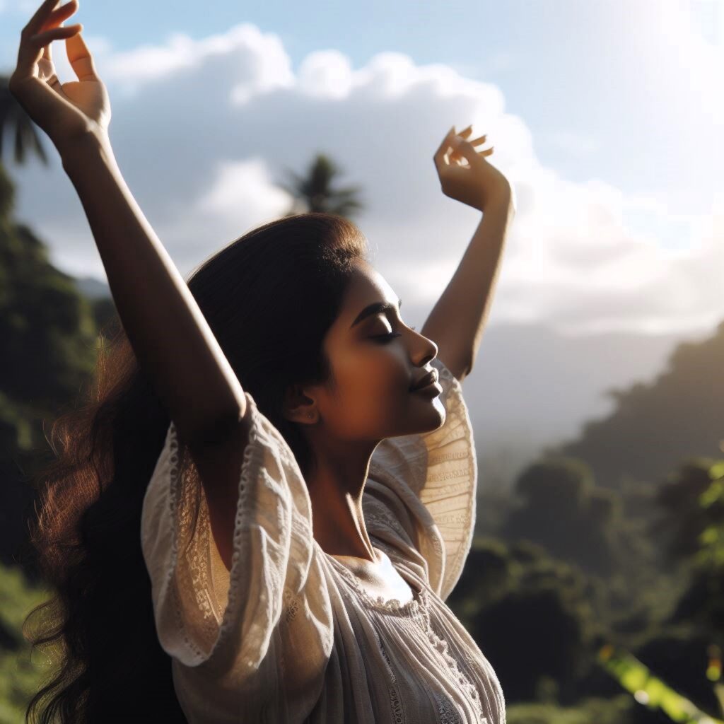 Person raising hands in praise and thanksgiving to God