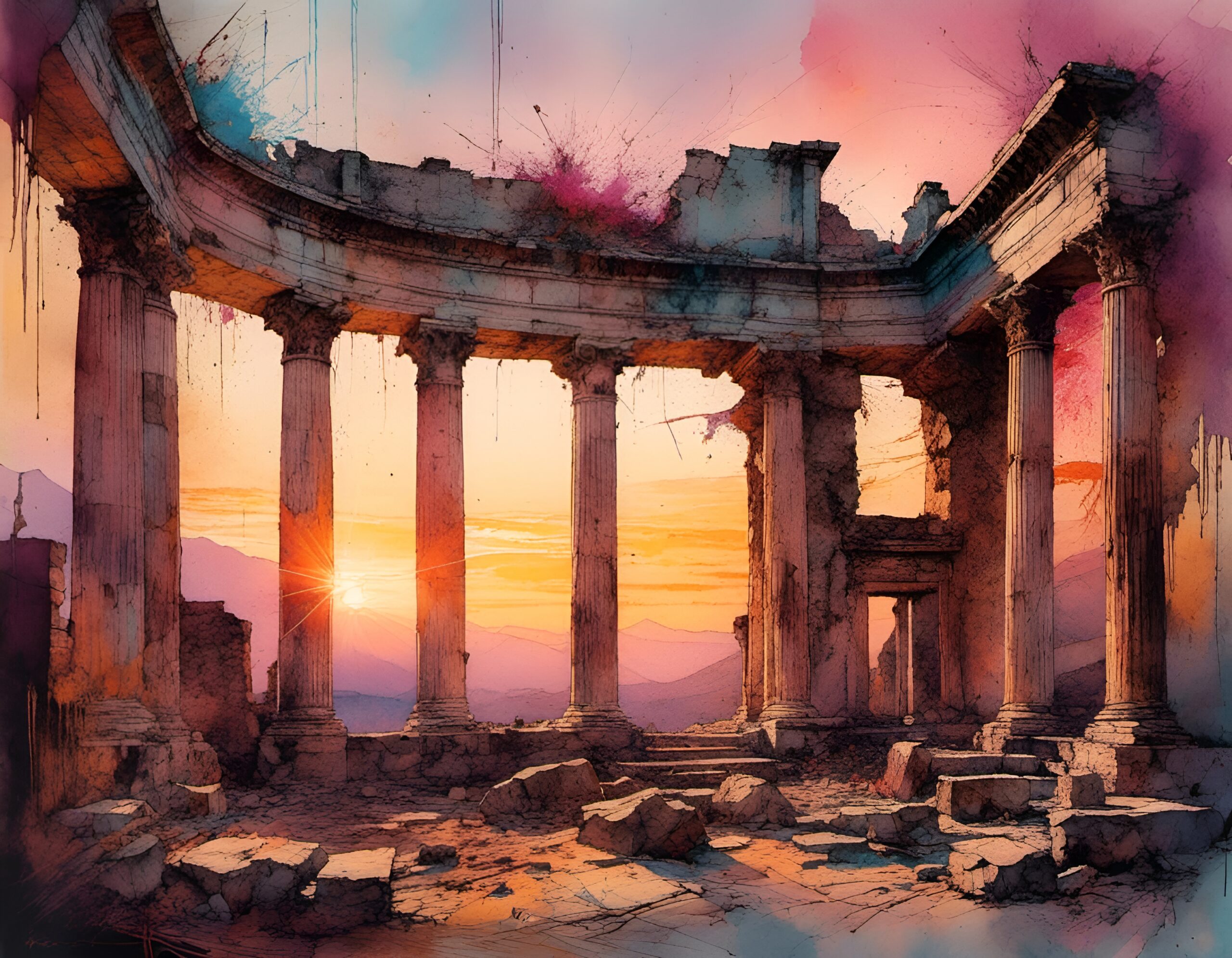 Ancient Roman ruins bathed in golden sunlight, symbolizing the spread of faith through the early church