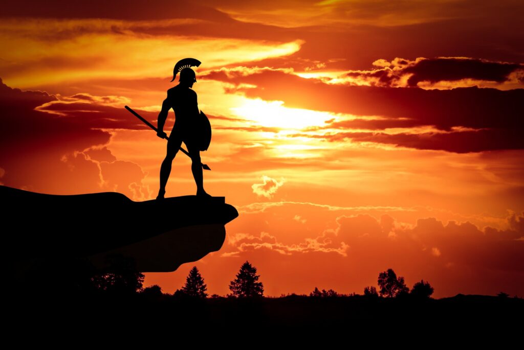 Warrior with shield in morning light, symbolizing the shield of faith and confidence in God's promises